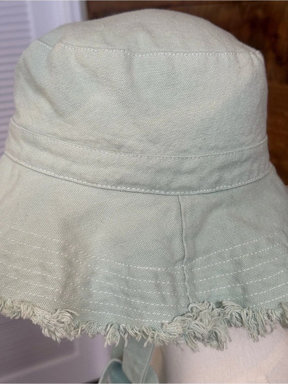 Zara Mint Green distressed Frayed Distressed Bucket Hat with Ties
